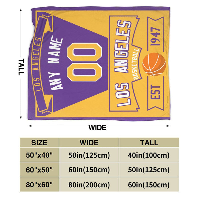 Custom Basketball Los Angeles Fleece Throw Blanket With Name Number for Fans Gifts