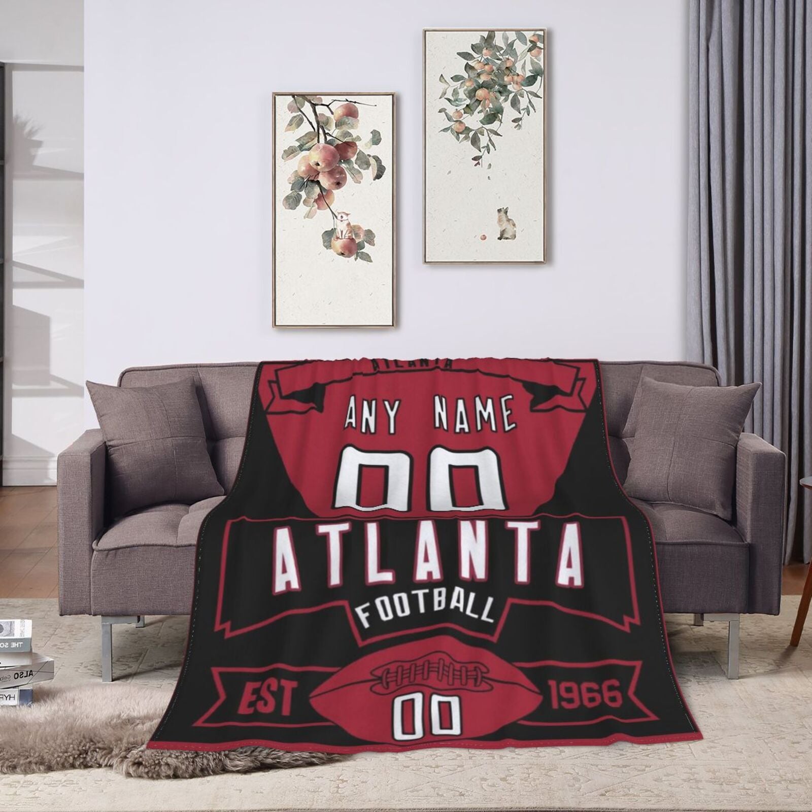 Custom Football Atlanta City Fleece Throw Blanket With Name Number for Fans Gifts