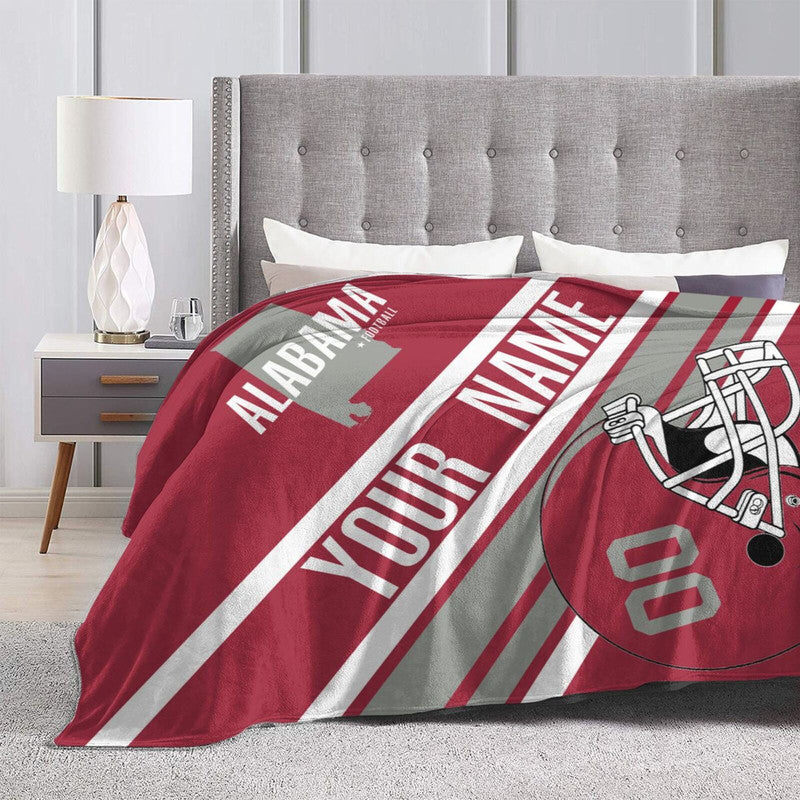 Custom Football Alabama Fleece Throw Blanket With Name Number for Fans Gifts