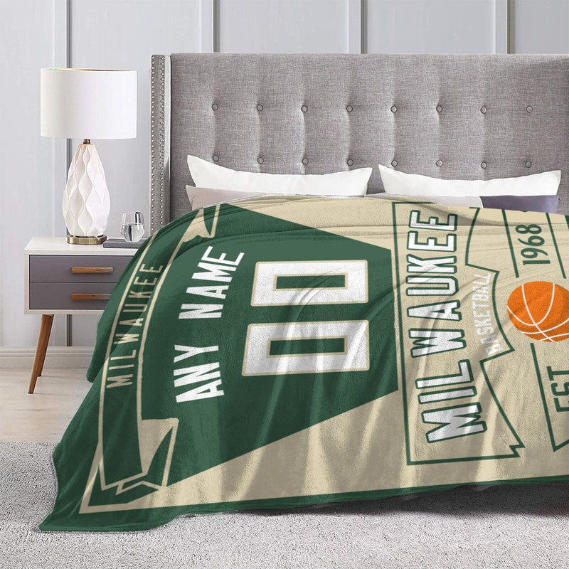 Custom Basketball Milwaukee Fleece Throw Blanket With Name Number for Fans Gifts