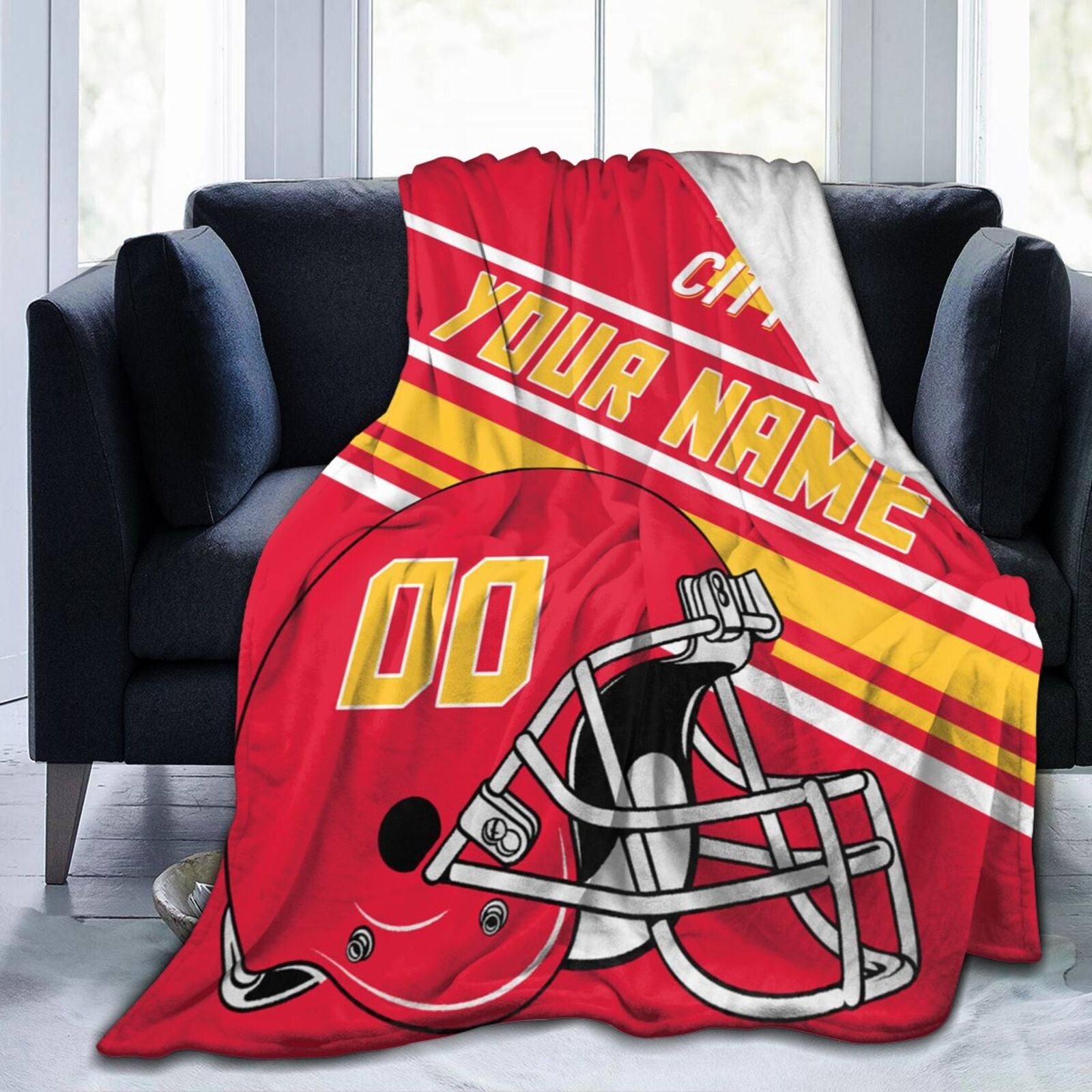 Custom Football City Map Kansas City Fleece Throw Blanket Name Number for Fans Gifts