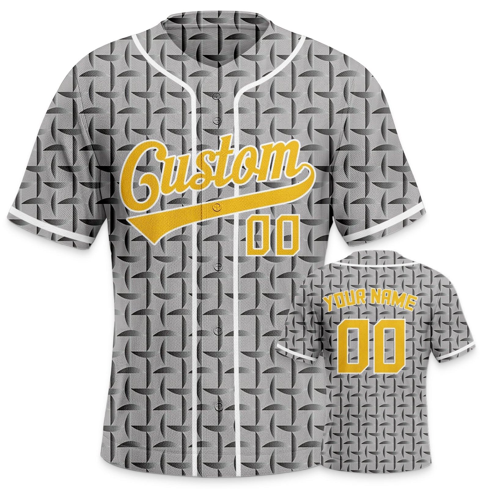 Custom Gray Gold-White 3D Pattern Design Authentic Baseball Jersey