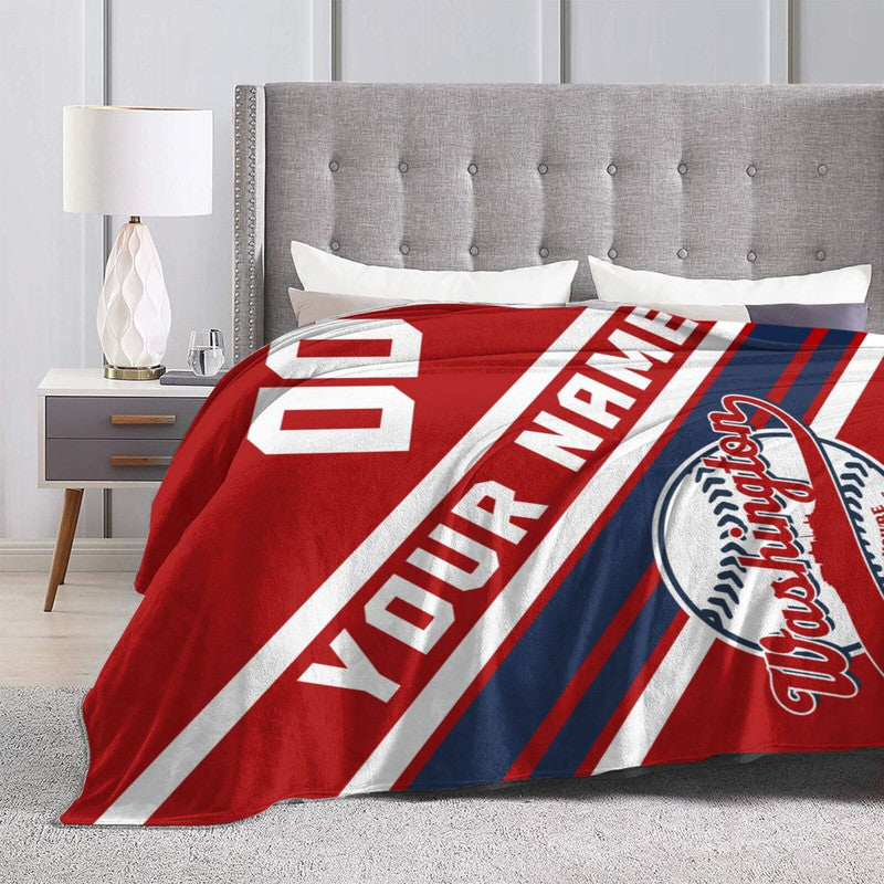 Custom Baseball Washington   Fleece Throw Blanket With Name Number for Fans Gifts