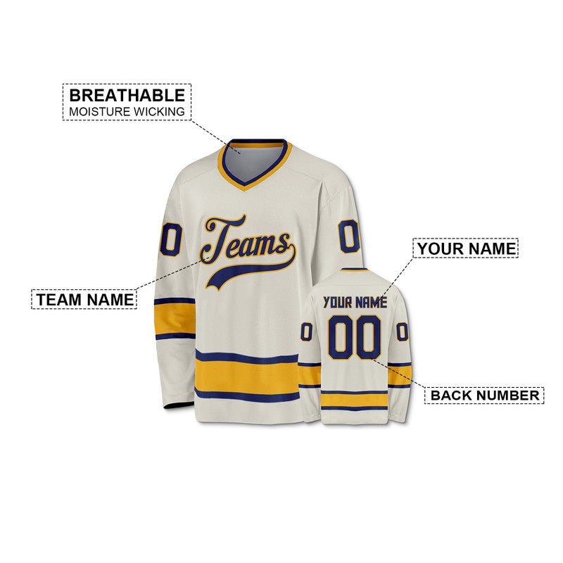 Custom Cream Royal-Gold Authentic Hockey Jersey