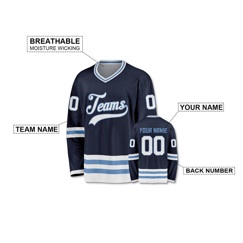 Custom Navy White-Light Blue Authentic Hockey Jersey