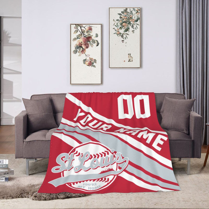 Custom Baseball St Louis Fleece Throw Blanket With Name Number for Fans Gifts
