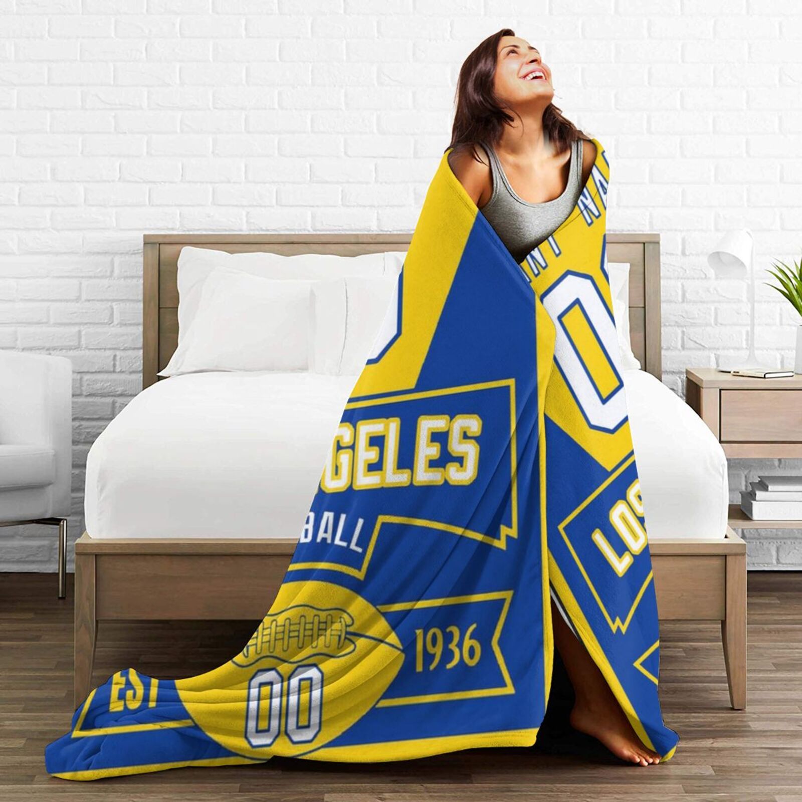Custom Football City Los Angeles Fleece Throw Blanket With Name Number for Fans Gifts1