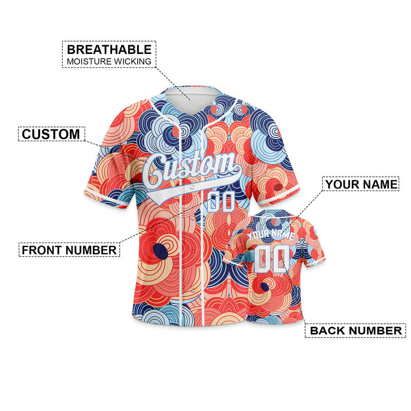 Custom Orange White-Light Blue 3D Pattern Design Flowers Authentic Baseball Jersey