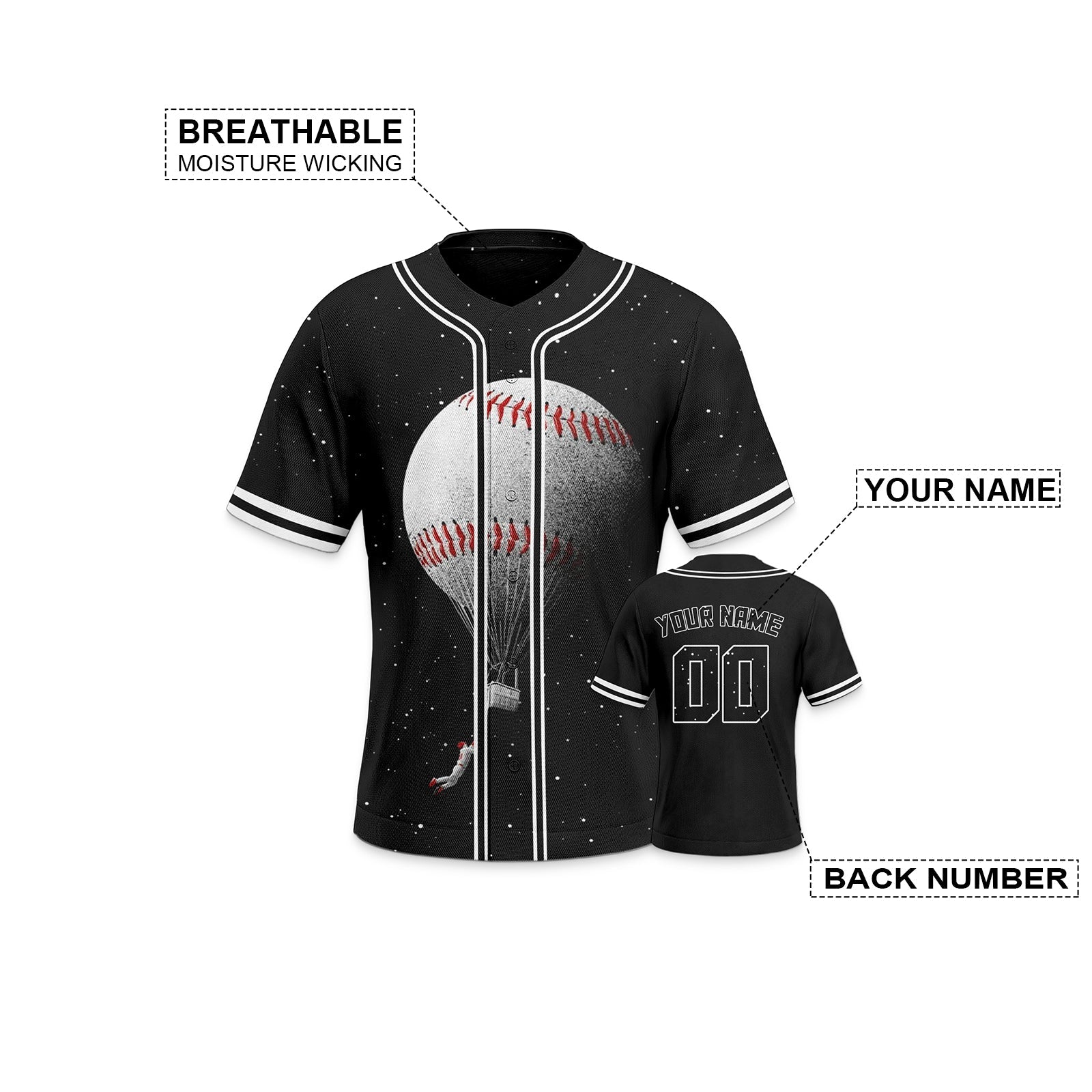 Custom Black White-Red 3D Pattern Design Space Authentic Baseball Jersey