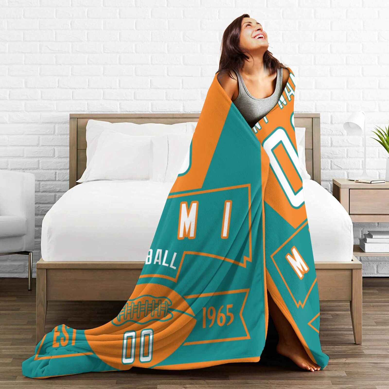 Custom Football City Miami Fleece Throw Blanket With Name Number for Fans Gifts