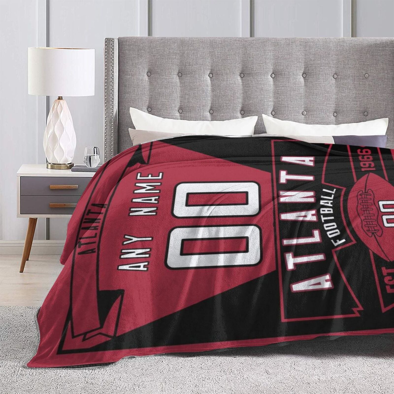 Custom Football Atlanta City Fleece Throw Blanket With Name Number for Fans Gifts
