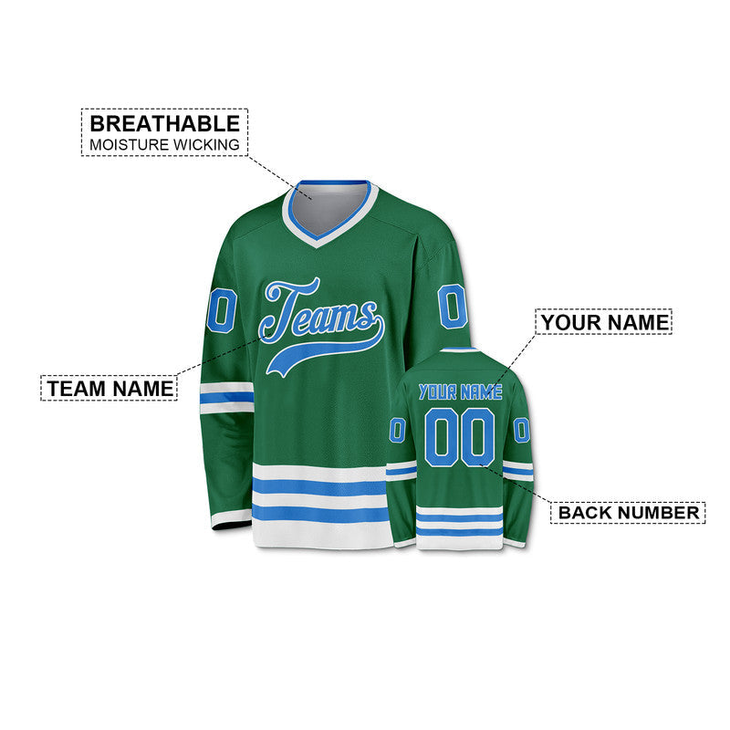 Custom Kelly Green Light Blue-White Authentic Hockey Jersey