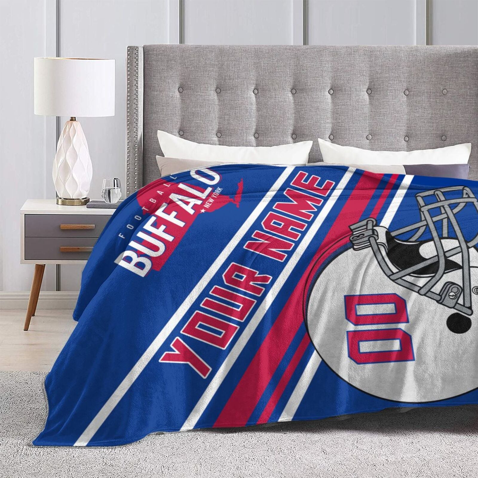 Custom Football City Map Buffalo Fleece Throw Blanket Name Number for Fans Gifts