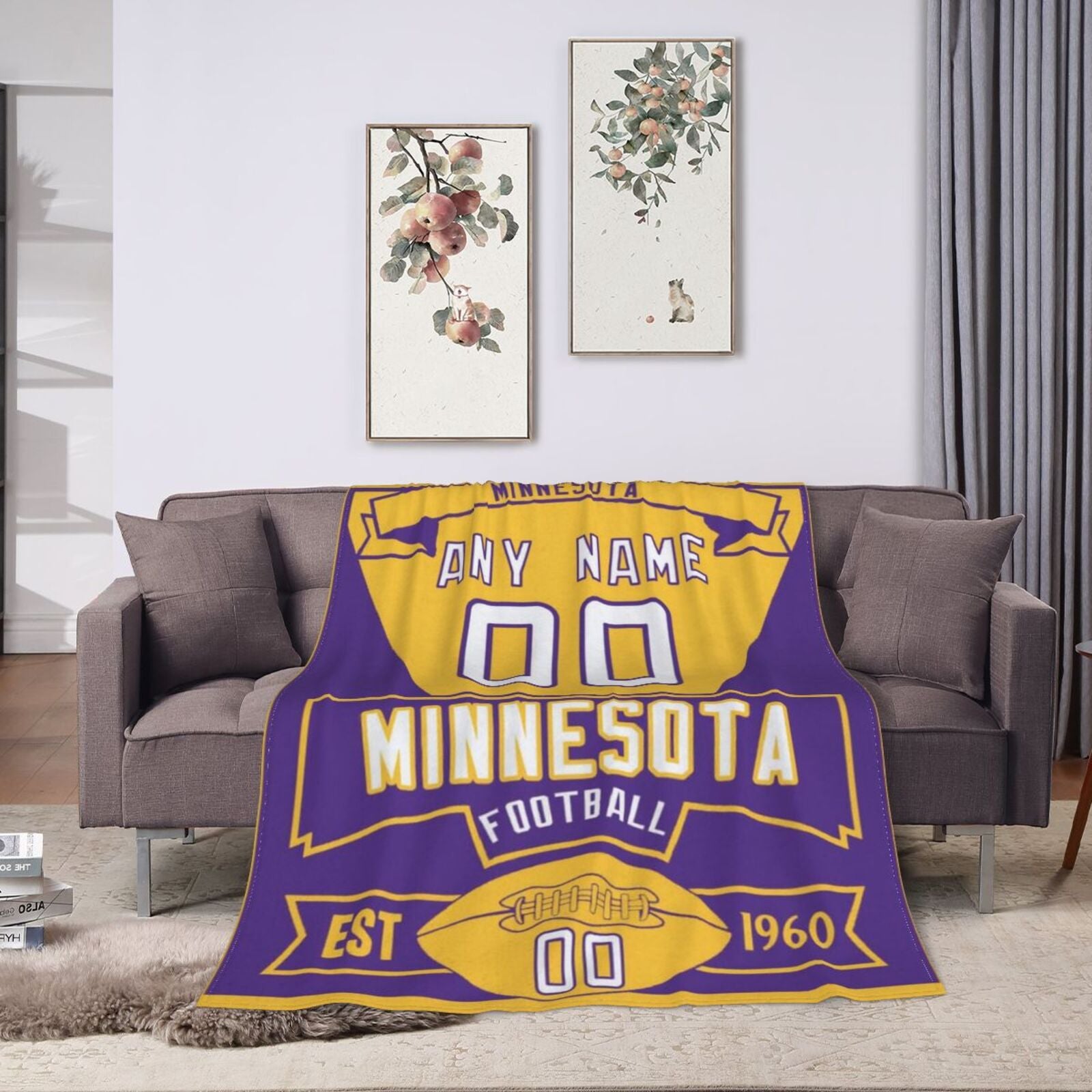 Custom Football City Minnesota Fleece Throw Blanket With Name Number for Fans Gifts