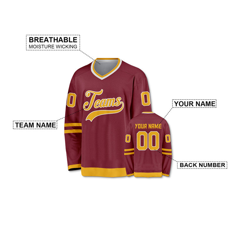 Custom Crimson Gold Authentic Hockey Jersey