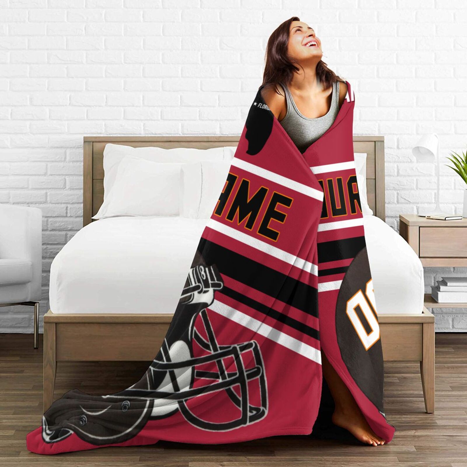 Custom Football City Map Tampa Bay Fleece Throw Blanket Name Number for Fans Gifts