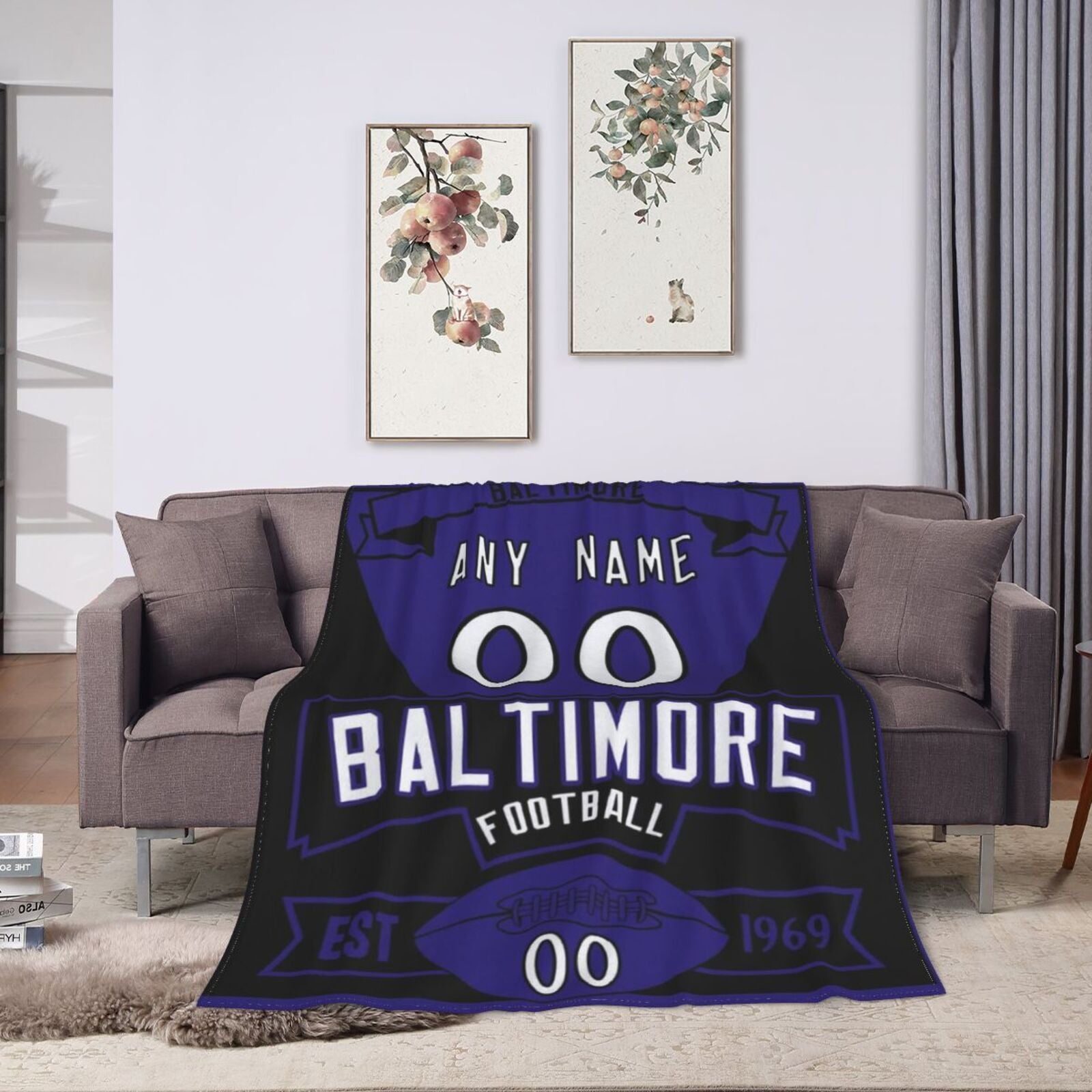 Custom Football Baltimore City Fleece Throw Blanket With Name Number for Fans Gifts