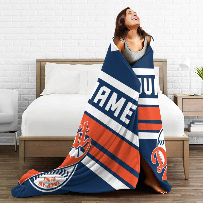 Custom Baseball Detroit    Fleece Throw Blanket With Name Number for Fans Gifts