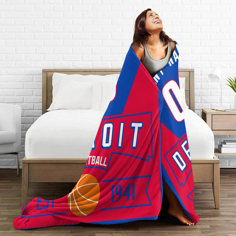 Custom Basketball Detroit  Fleece Throw Blanket With Name Number for Fans Gifts