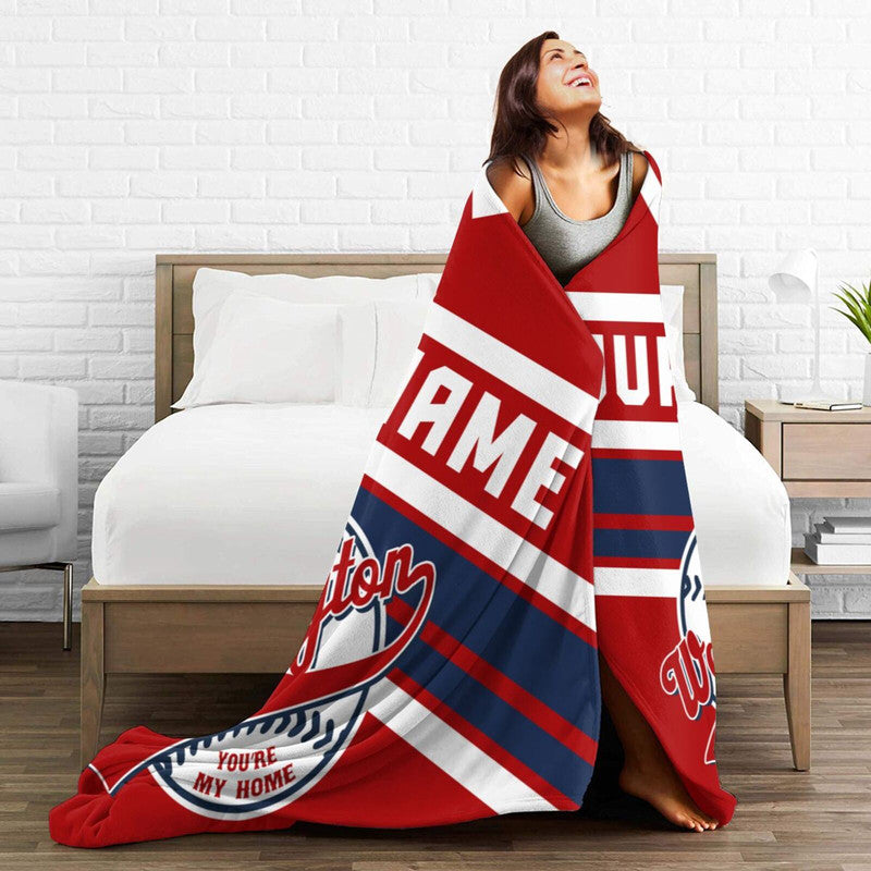 Custom Baseball Washington   Fleece Throw Blanket With Name Number for Fans Gifts
