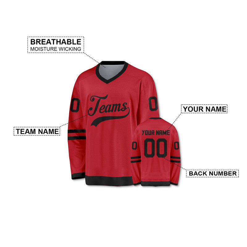 Custom Red Black Authentic Hockey Jersey