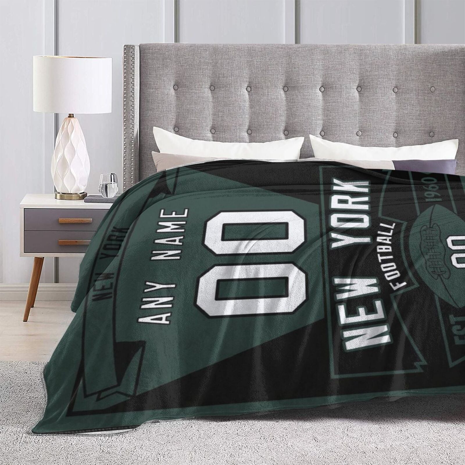 Custom Football City New York Fleece Throw Blanket With Name Number for Fans Gifts