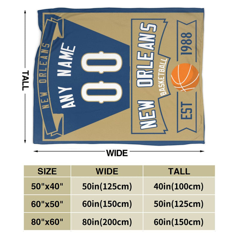 Custom Basketball New Orleans  Fleece Throw Blanket With Name Number for Fans Gifts
