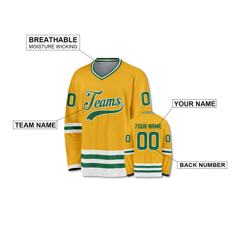 Custom Gold Kelly Green-White Authentic Hockey Jersey1