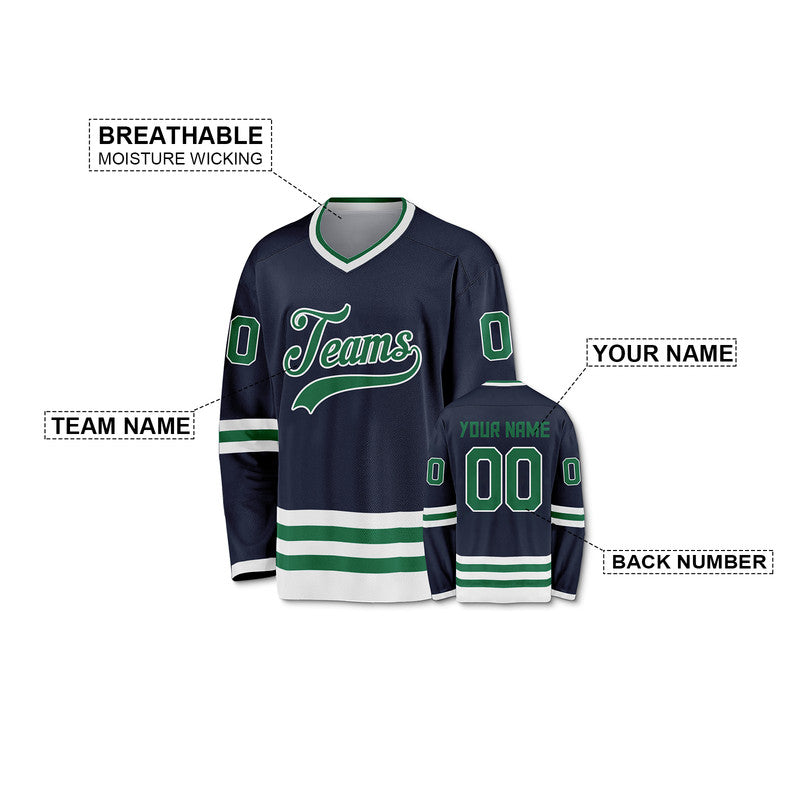 Custom Navy Kelly Green-White Authentic Hockey Jersey