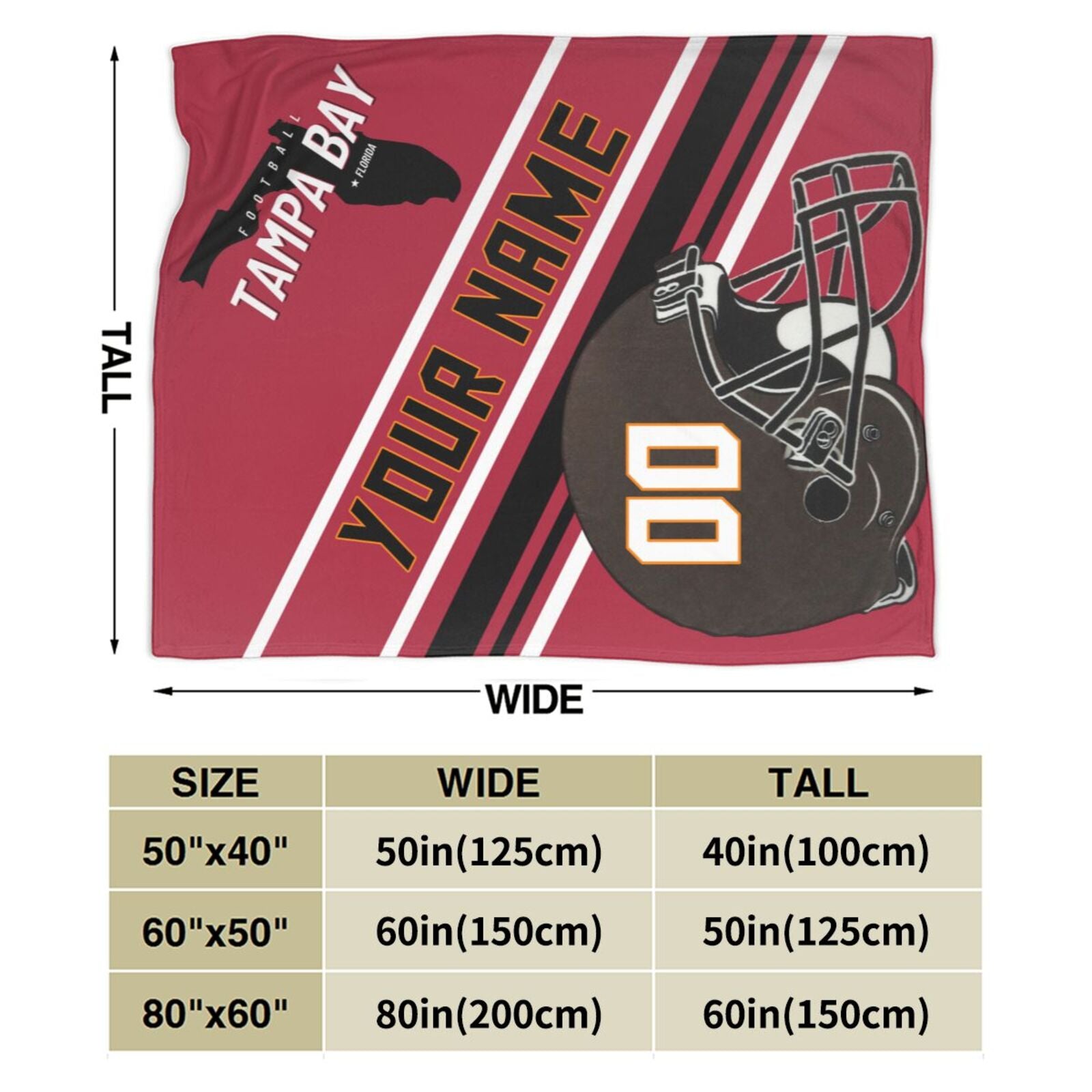 Custom Football City Map Tampa Bay Fleece Throw Blanket Name Number for Fans Gifts
