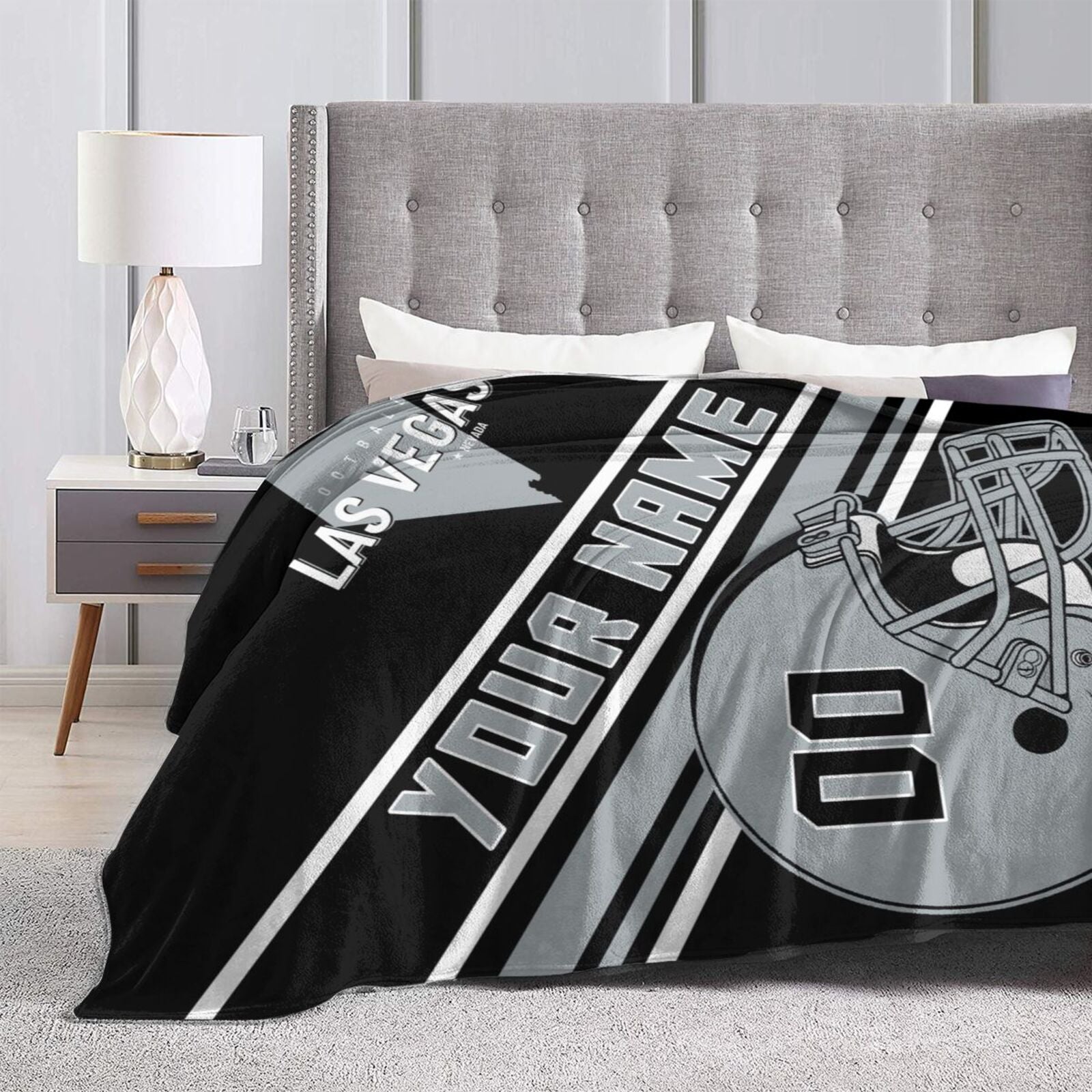 Custom Football City Map Las Vegas Fleece Throw Blanket Name Number for Fans Gifts