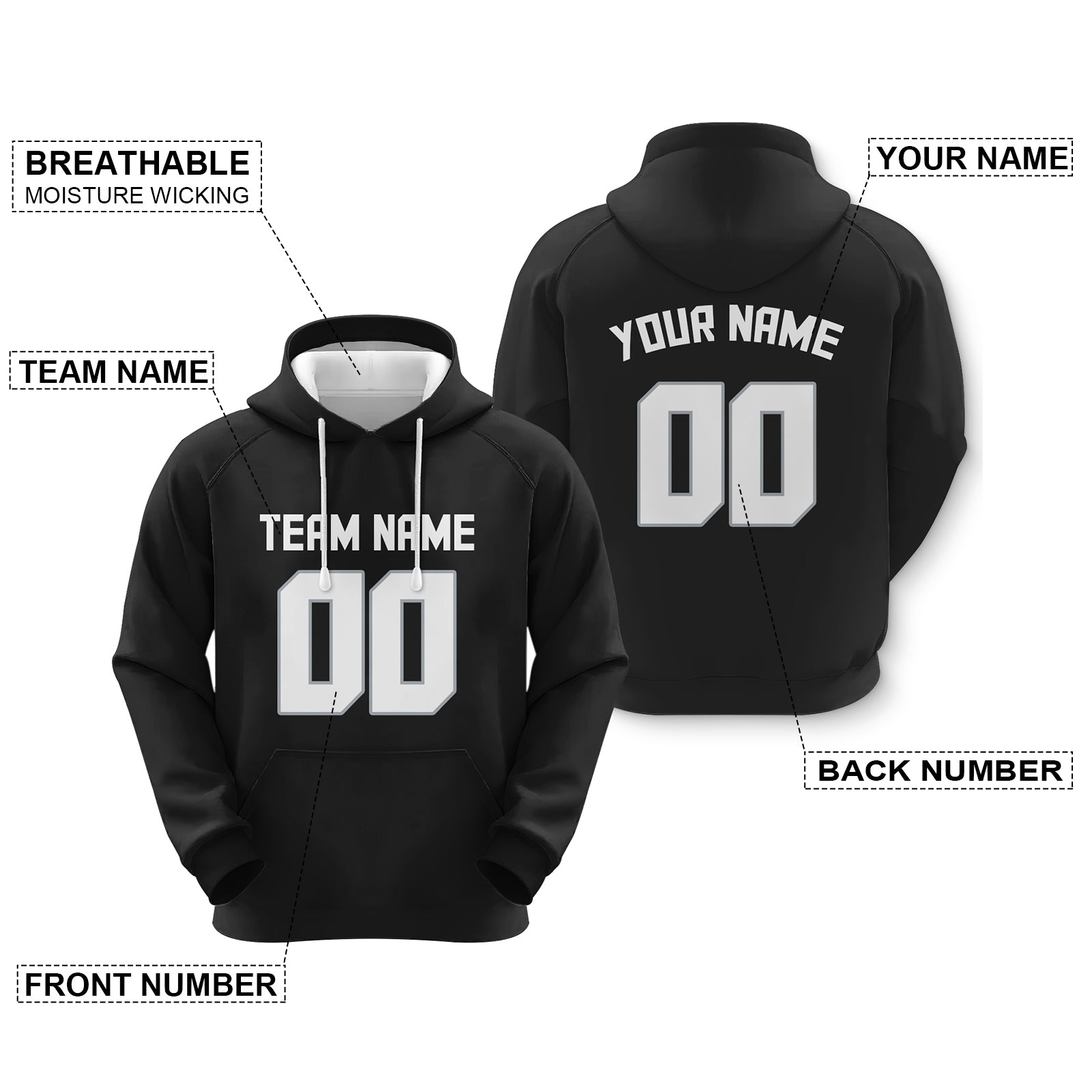 Custom Black White-Gray Sports Pullover  Sweatshirt Football Hoodie