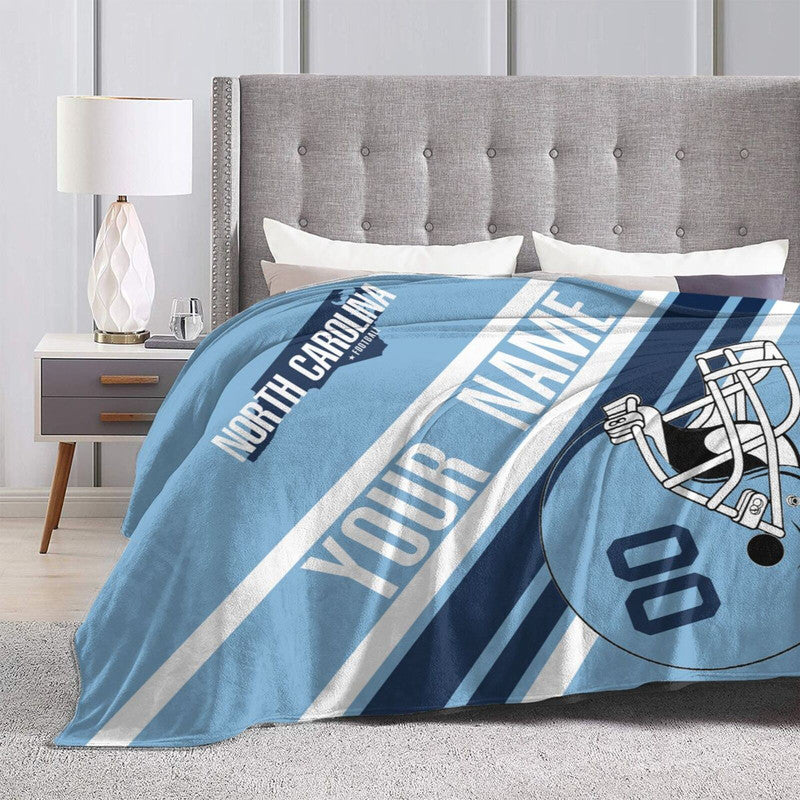 Custom Football North Carolina Fleece Throw Blanket With Name Number for Fans Gifts
