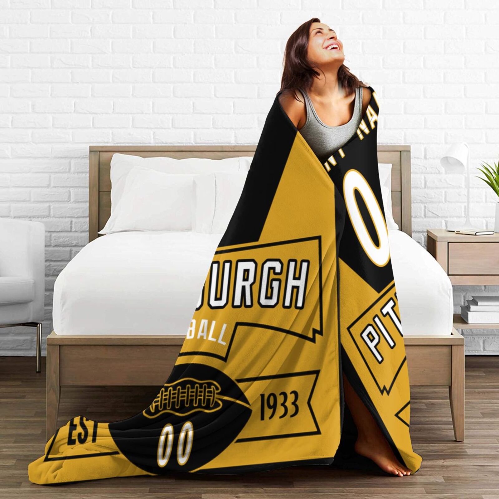 Custom Football City Pittsburgh Fleece Throw Blanket With Name Number for Fans Gifts