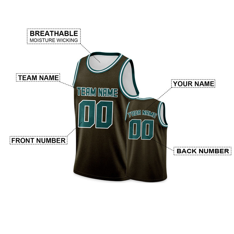 Custom Olive Aqua Round Neck Rib-Knit Basketball Jersey