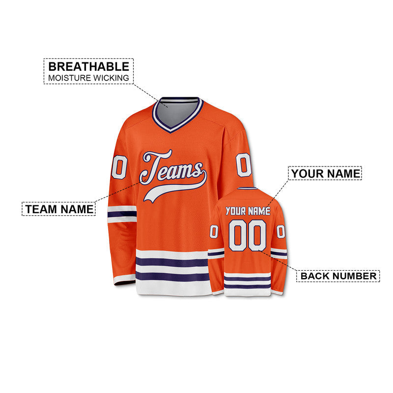 Custom Orange White-Purple Authentic Hockey Jersey