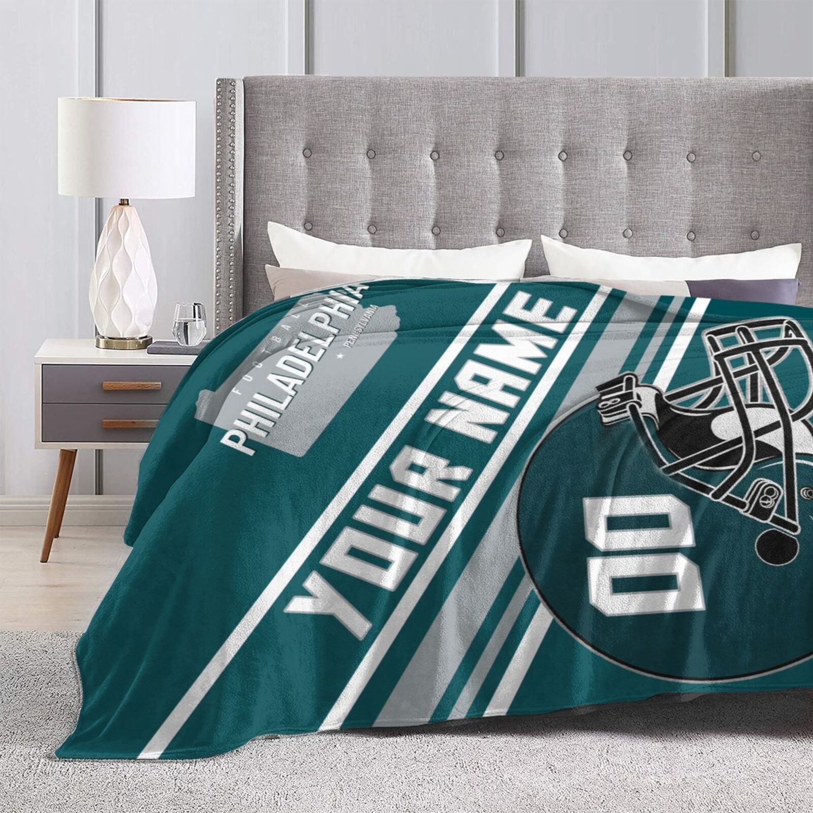 Custom Football City Map Philadelphia Fleece Throw Blanket Name Number for Fans Gifts