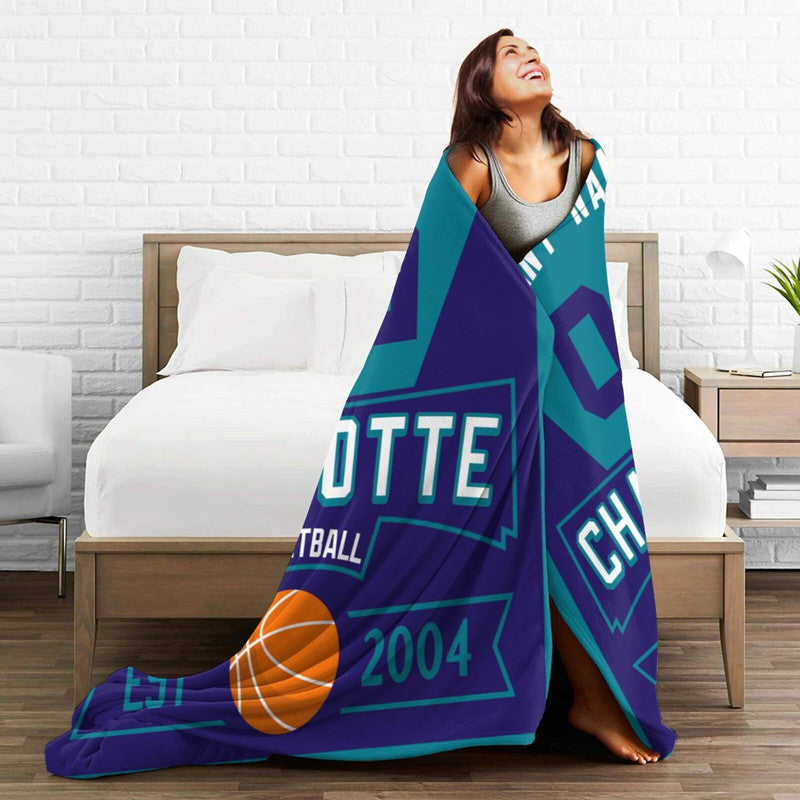 Custom Basketball Charlotte     Fleece Throw Blanket With Name Number for Fans Gifts