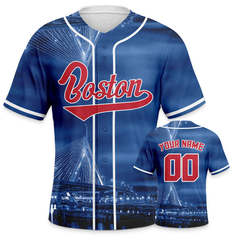Custom 3D Night View Navy Red-White Authentic Baseball Silhouette Jersey