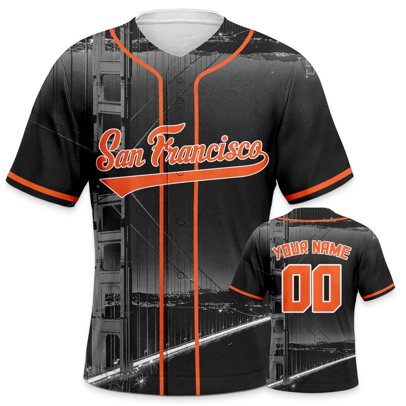 Custom 3D Night View Black Orange-White Authentic Baseball Silhouette Jersey