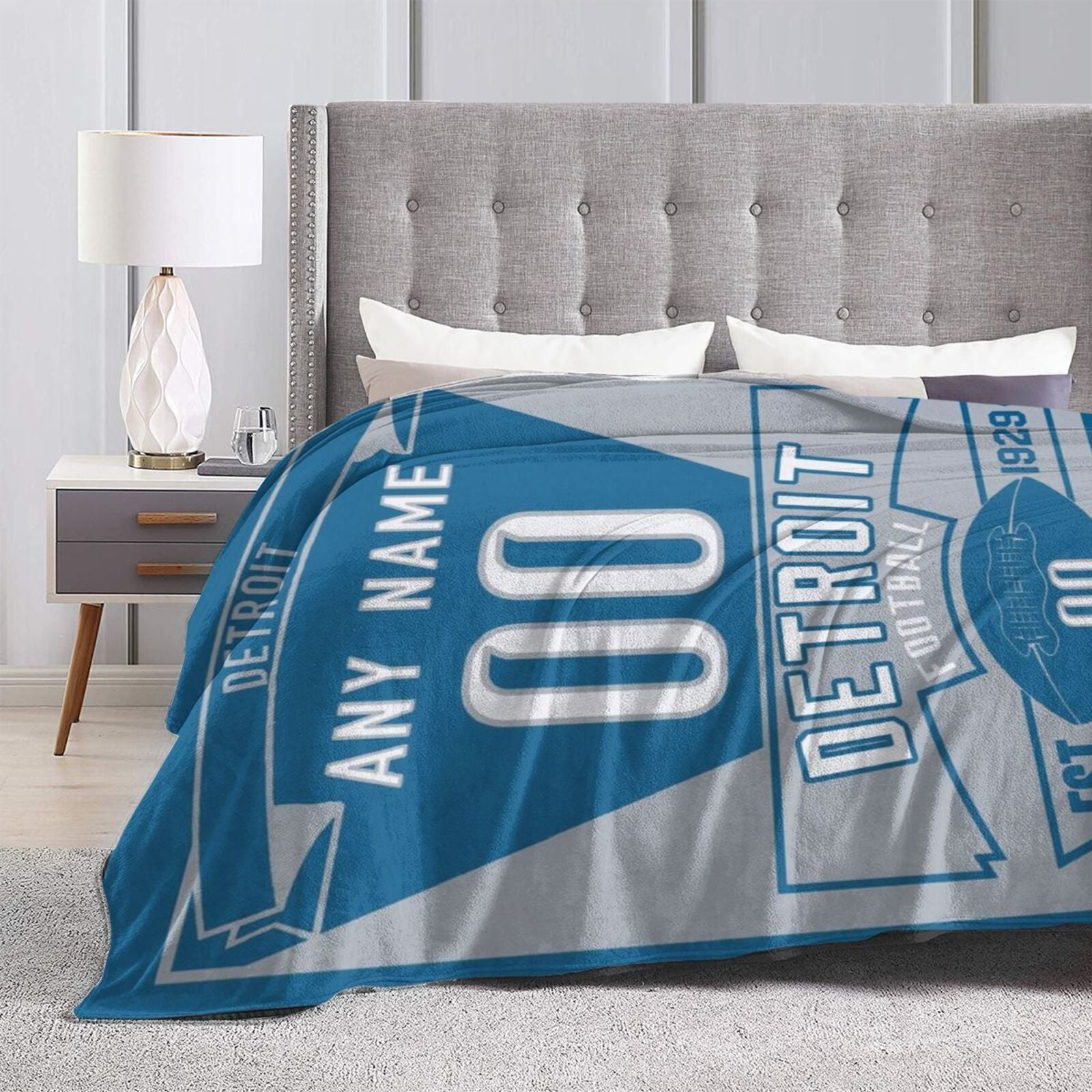 Custom Football City Detroit Fleece Throw Blanket With Name Number for Fans Gifts