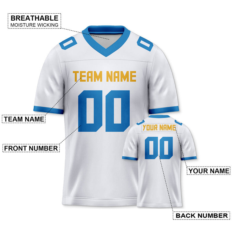 Custom White Powder Blue-Yellow Mesh Authentic Football Jersey