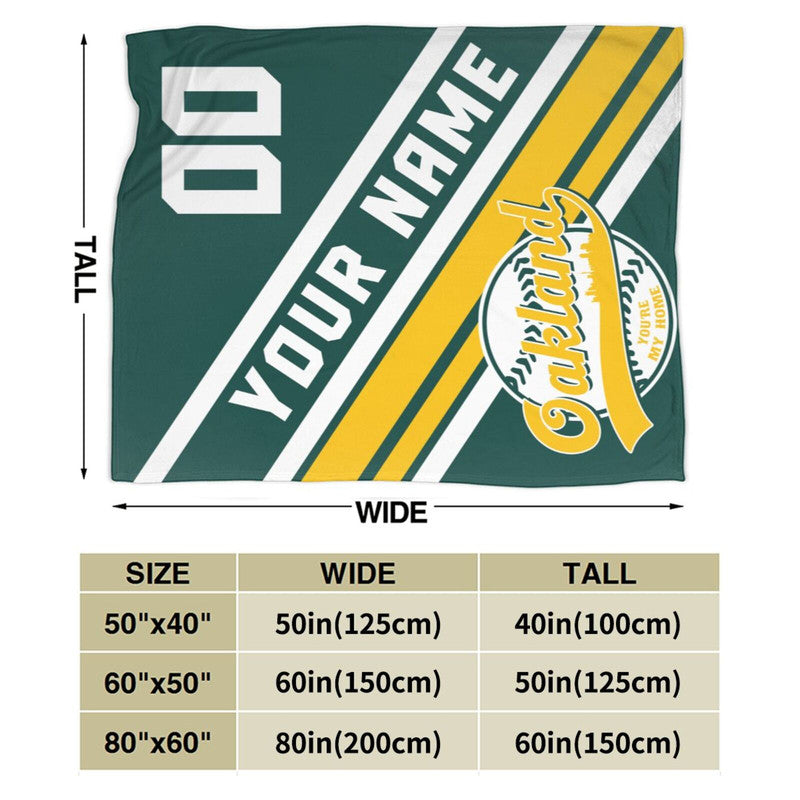 Custom Baseball Oakland   Fleece Throw Blanket With Name Number for Fans Gifts