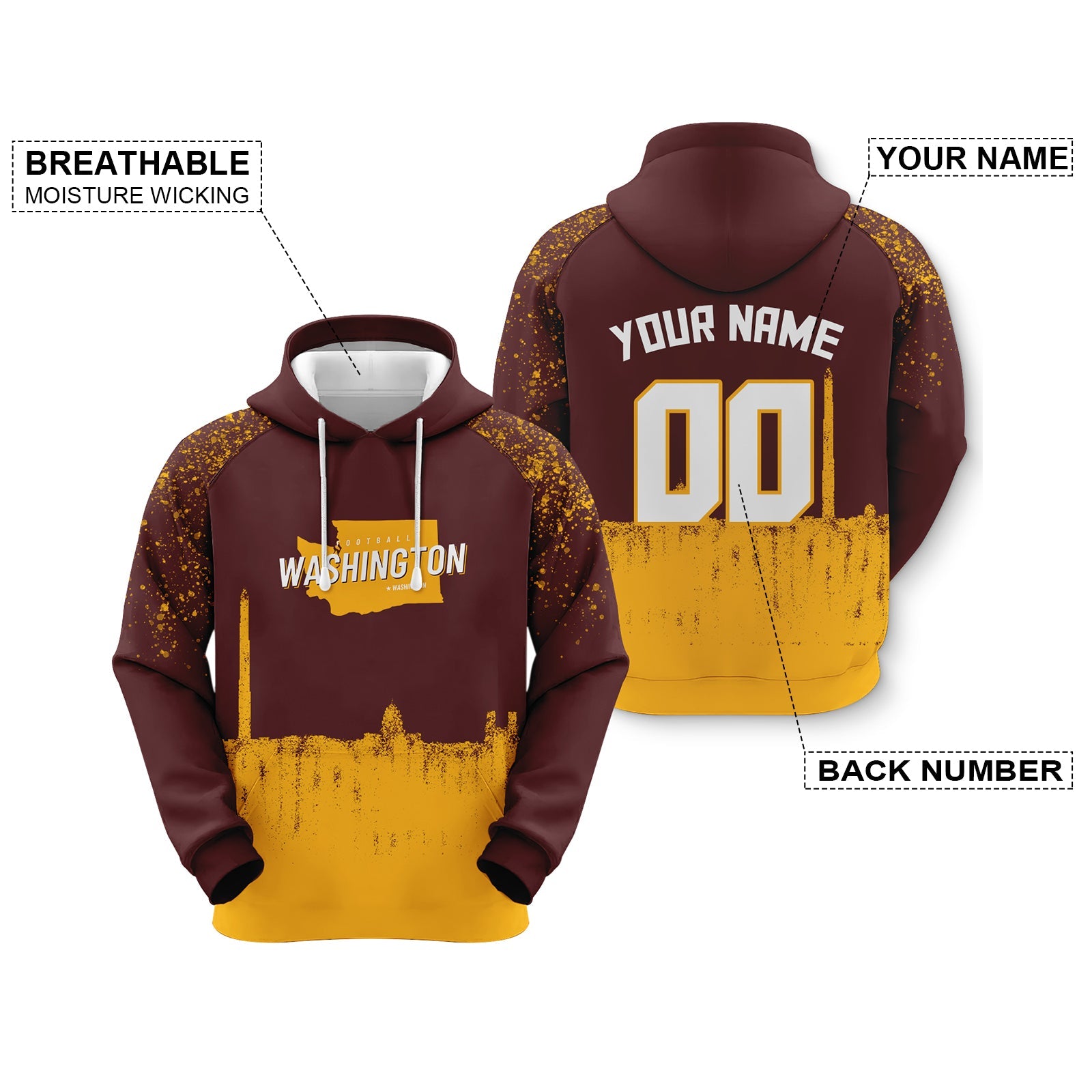 Custom Sports Pullover Sweatshirt Football  Graffiti City Map Washington Fashion Hoodie