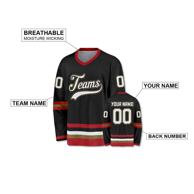 Custom Black White-Red Authentic Hockey Jersey