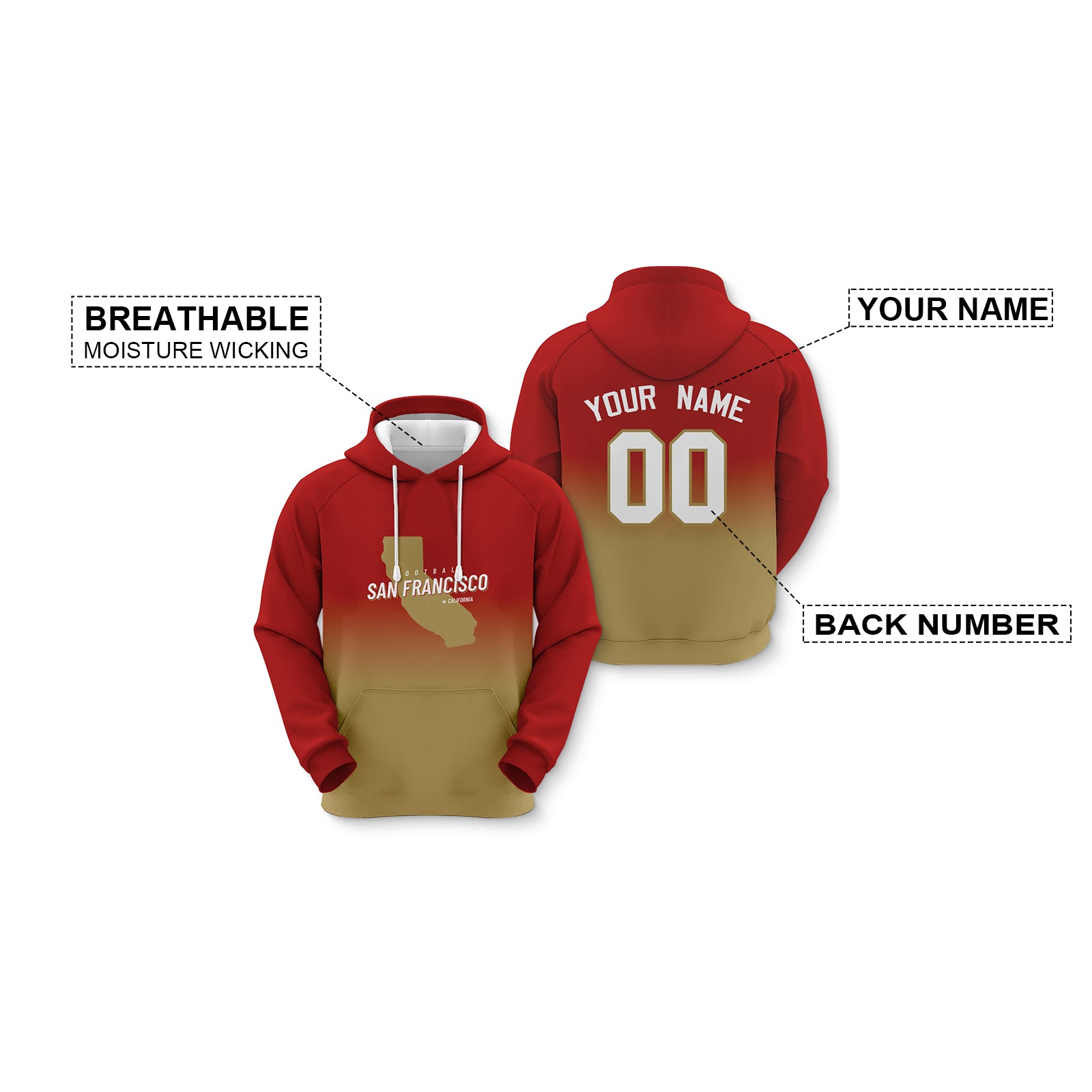 Custom Sports Pullover Sweatshirt City San Francisco Map Split Fashion Football Hoodie