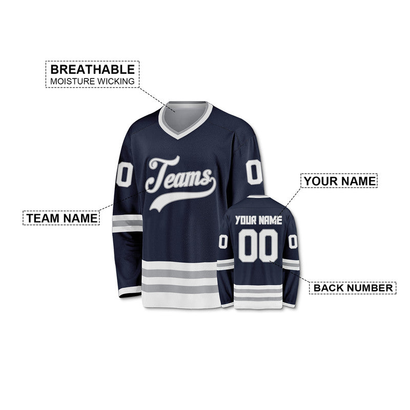 Custom Navy White-Gray Authentic Hockey Jersey