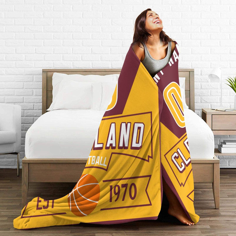 Custom Basketball Cleveland Fleece Throw Blanket With Name Number for Fans Gifts