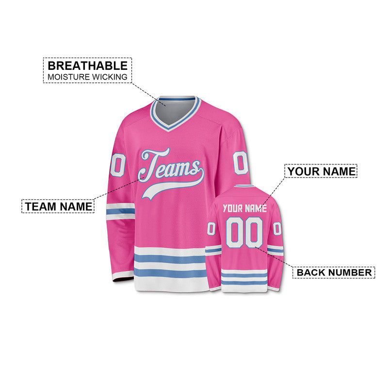 Custom Pink White-Light Blue Authentic Hockey Jersey