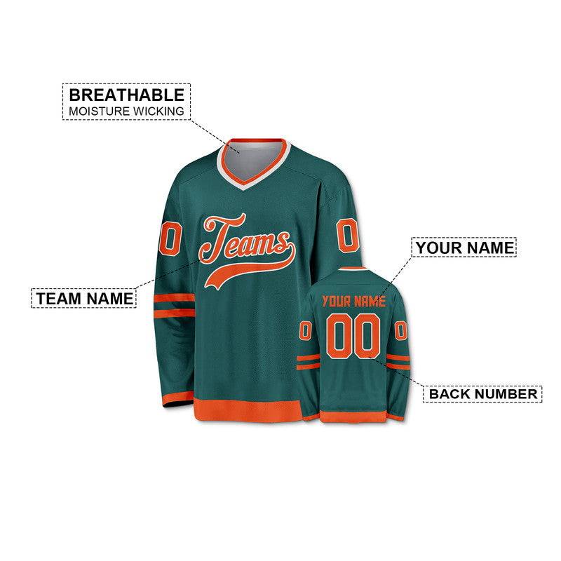 Custom Aqua Orange-White Authentic Hockey Jersey
